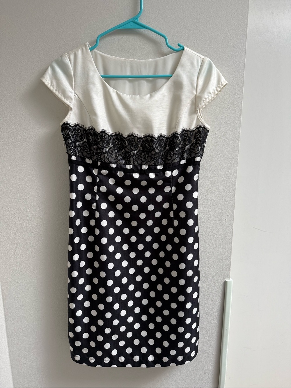 Vintage Black & White Polka Dot Lace Dress Size M